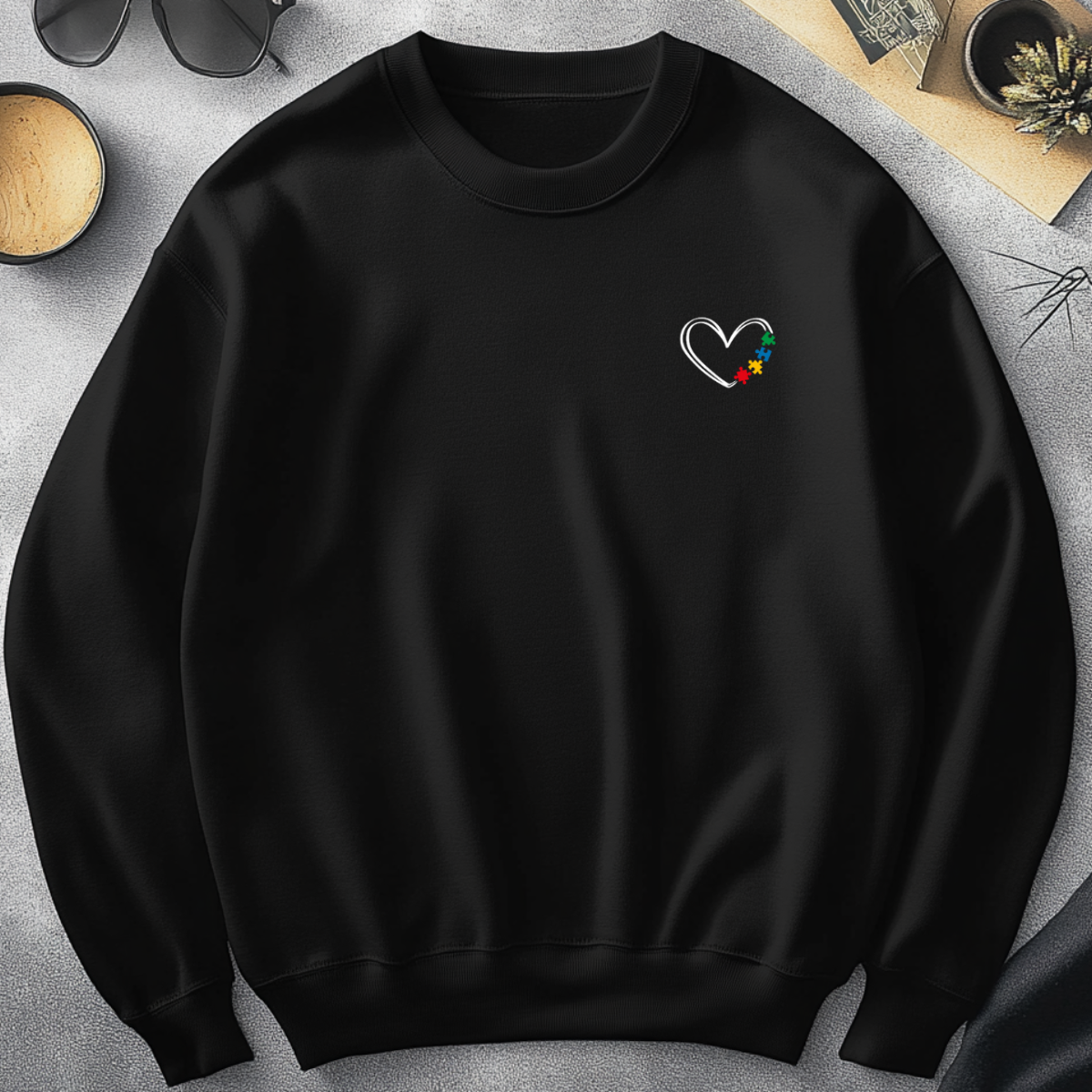 Autism Awareness Heart Sweatshirt - Black